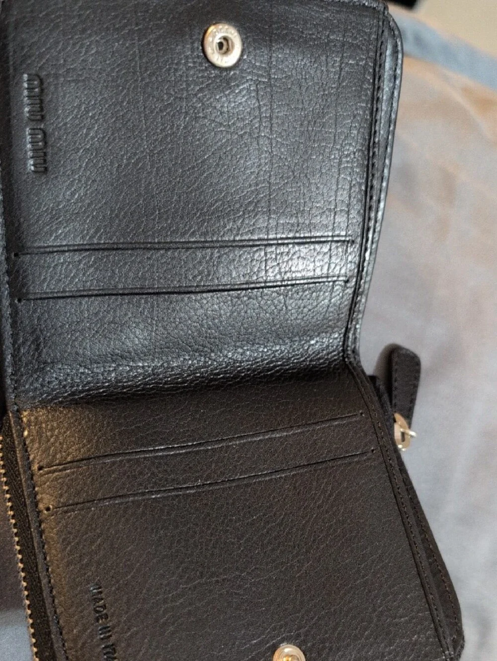 Miu Miu Black Pebbled Leather Zip-Around Wallet